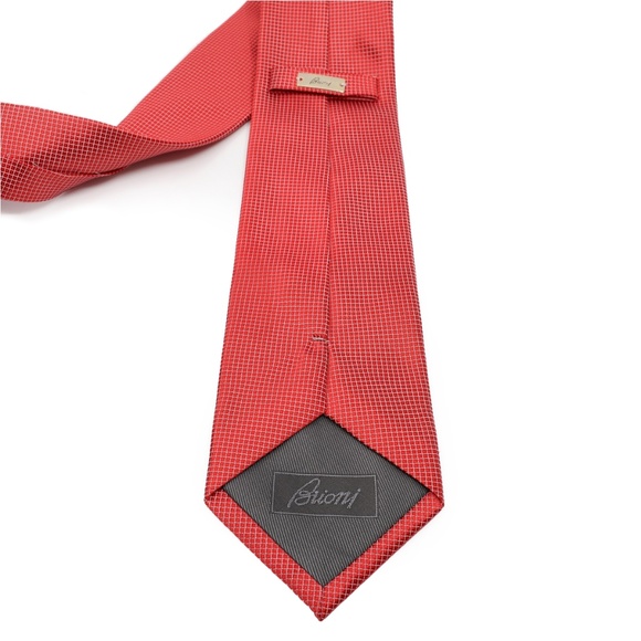 BRIONI Silk Micro-Check Motif Tie in Bright Red - Picture 3 of 9